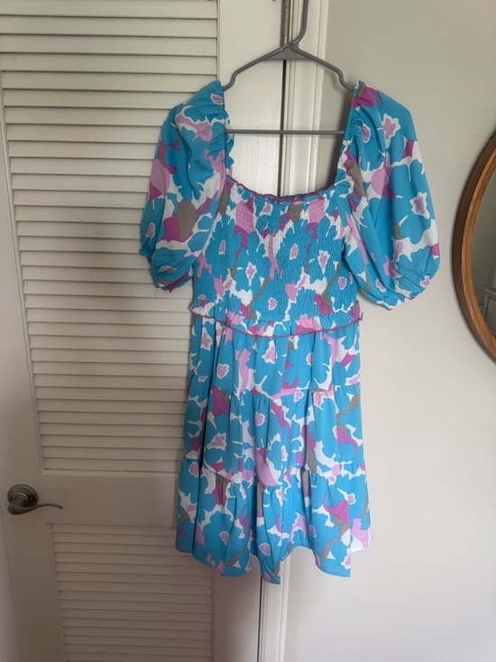 Umgee Dresses & Skirts - Umgee Turquoise Blue Floral Midi Dress with Pink & White Accents